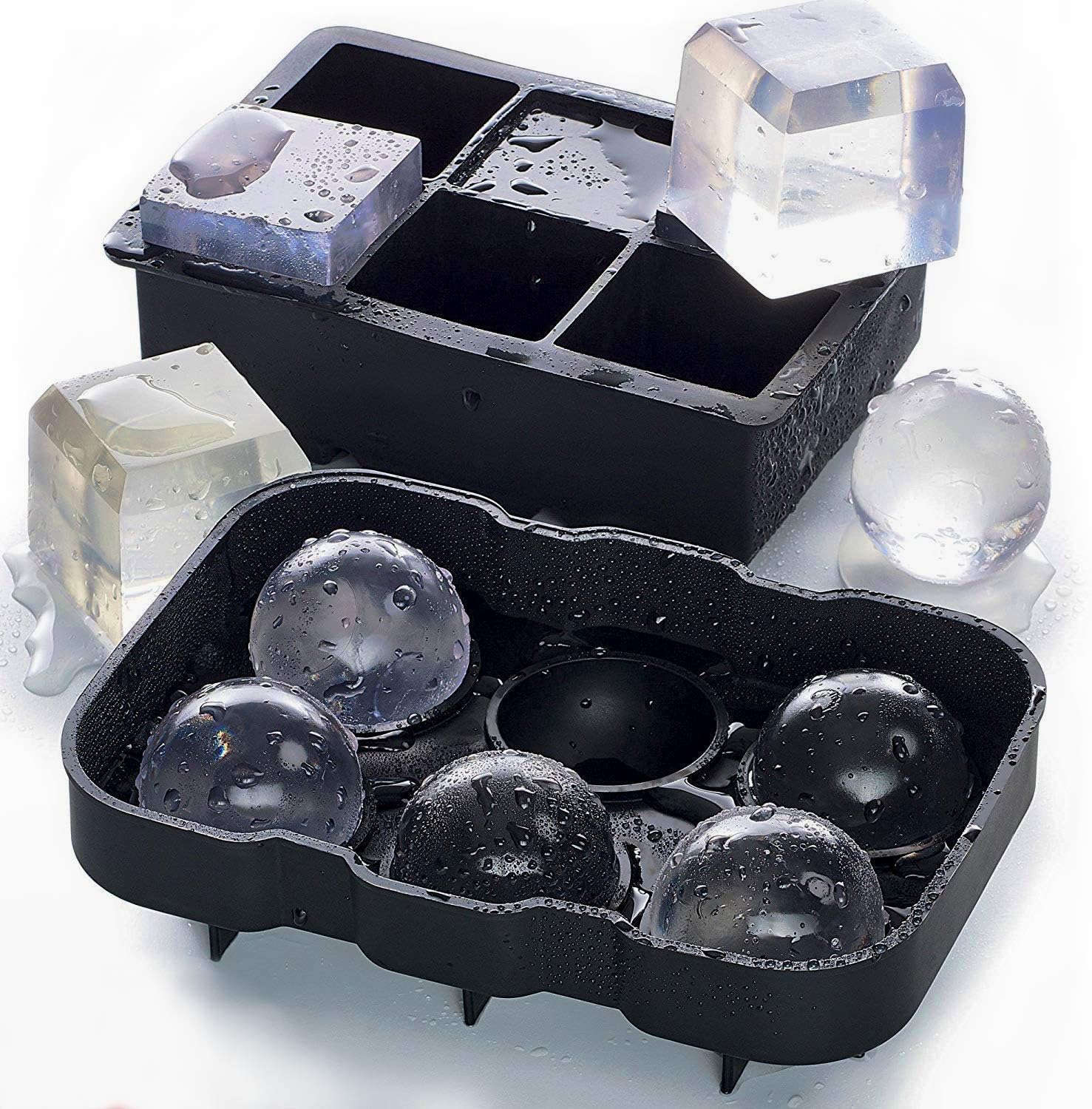 Ice Cube Molds - 2 Silicone Trays Set - 6 Pieces Ice Ball Mold - 6 Pieces Ice Cube Mold