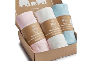 TotCare Graco Pack and Play Sheets Fitted – Compatible with Graco Pack n Play Playard and Other 27 x 39 Inch Playpen Mattress, Buttery Soft Jersey Cotton Playard Sheets, Blue Pink Cloud, 3 Pack