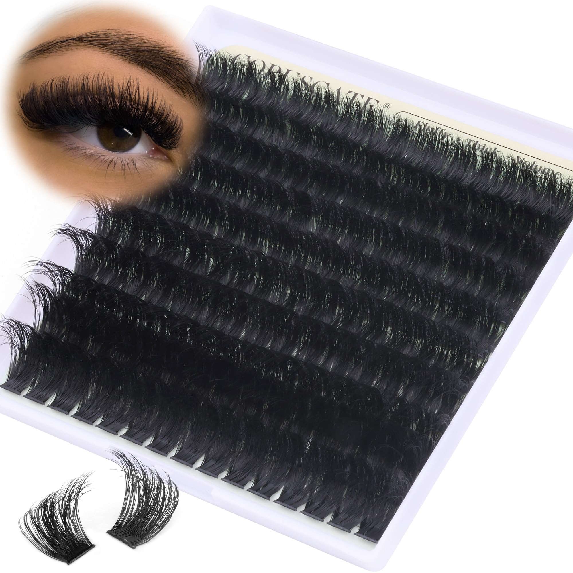 Long Cluster Lashes Thick 150D Fluffy Individual Eyelashes 14-20 mm Lashes Individual Cluster Volume Lash Clusters Full Look D Curl Tatti Lashes DIY Eyelash Clusters by CORUSCATE