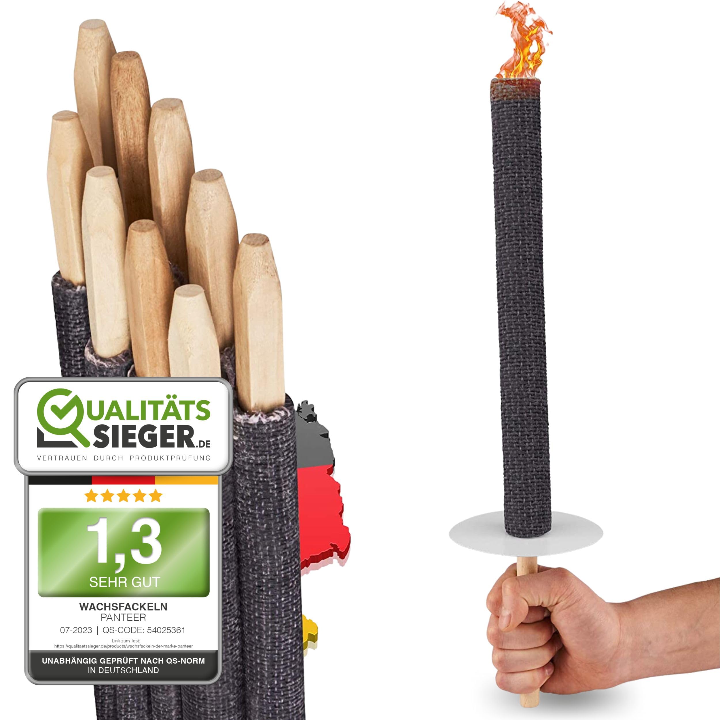 Panteer ® Torches Made of Natural Wax, for a Hike with Children or Friends, Made in Germany, 45 Minutes Burning time, with Hand Protection (Pack of 10).