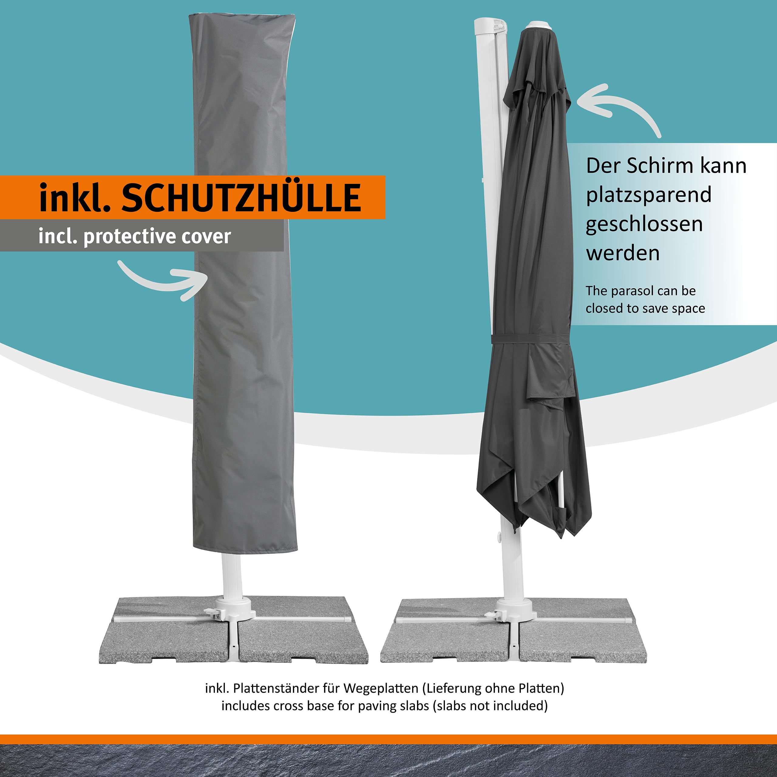 Schneider Sonnenschirm Rhodos Twist Bianco, anthrazit, 300 x 300 cm quadratisch, 731-15, Gestell Alu/Stahl, Bespannung Polyester, 25.7 kg 6