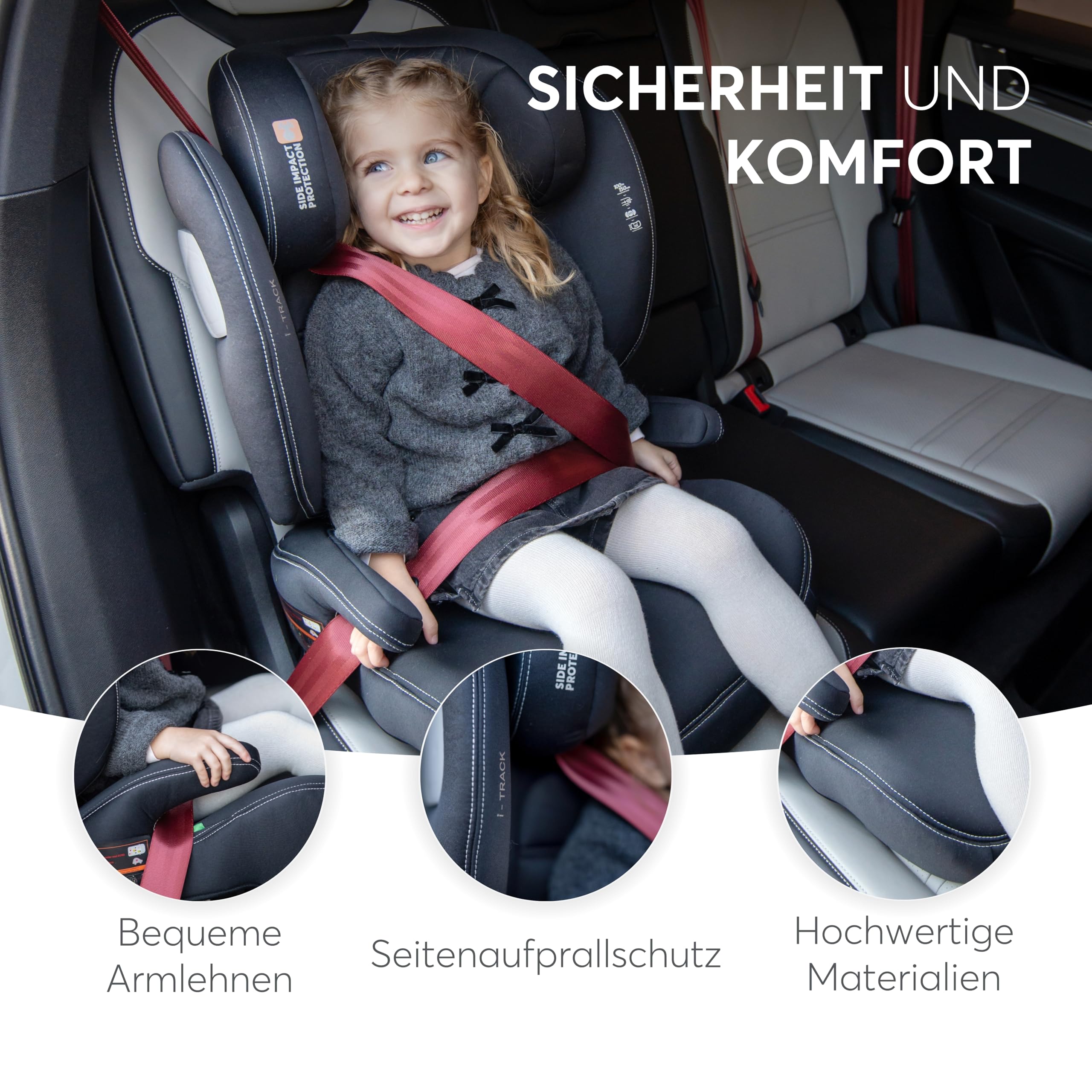 KikkaBoo Kindersitz 15-36 kg mit ISOFIX i-TRACK, Kindersitz ab 3 Jahre, Gruppe 2-3, Autositz bis 12 Jahre, i-Size, SPS, 12-fach verstellbare Kopfstütze, 100-150 cm, Schwarz 7