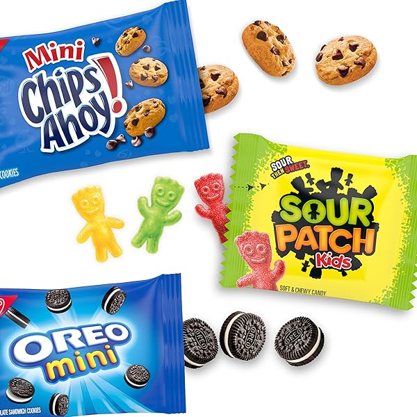 NABISCO COOKIES AND CANDY VARIETY PACK, SOUR PATCH KIDS SOFT & CHEWY GUMMY CANDY, OREO MINIS AND CHIPS AHOY! MINIS COOKIES, 30 SNACK PACKS