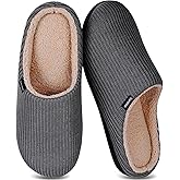 Garonne Men's Slippers with Memory Foam and Wool-Like Lining, Slip-on Cozy House Shoes with Non-slip Rubber Sole for Bedroom Indoor Outdoor