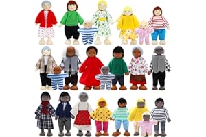 ONEST 23 Pieces Wooden Dollhouse Family Set Mini People Figures Dollhouse Dolls Wooden Doll Family Pretend Play Figures Accessories for Pretend Doll House Toy