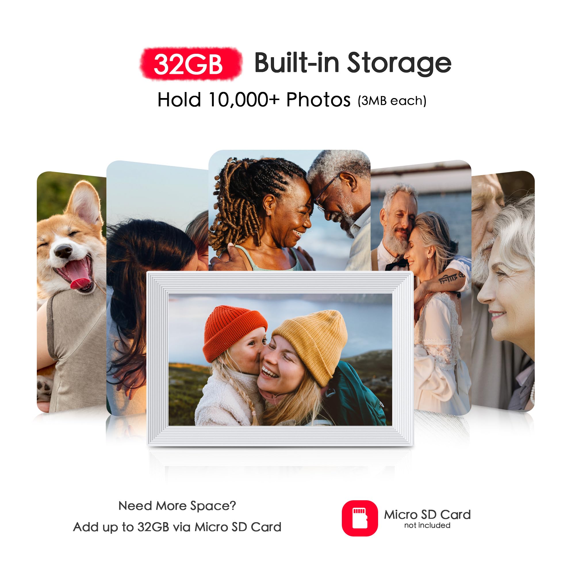 Digital Picture Frame, 10.1 inch Frameo Digital Frame WiFi, 1280 * 800 IPS HD Touchscreen, 32GB Storage, Instant Share Pictures Video, Smart Photo Frame Electronic, Gifts for Mom, House Warming