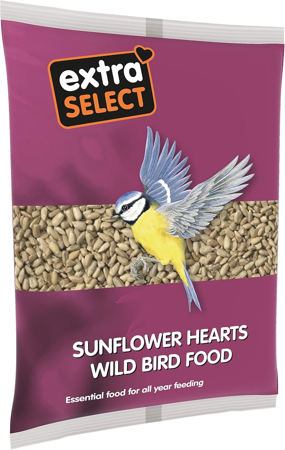 Extra Select Sunflower Hearts Bird Food - Husk-Free, Oil Rich, High Energy Wild Bird Seed for Year Round Feeding - 1 kg