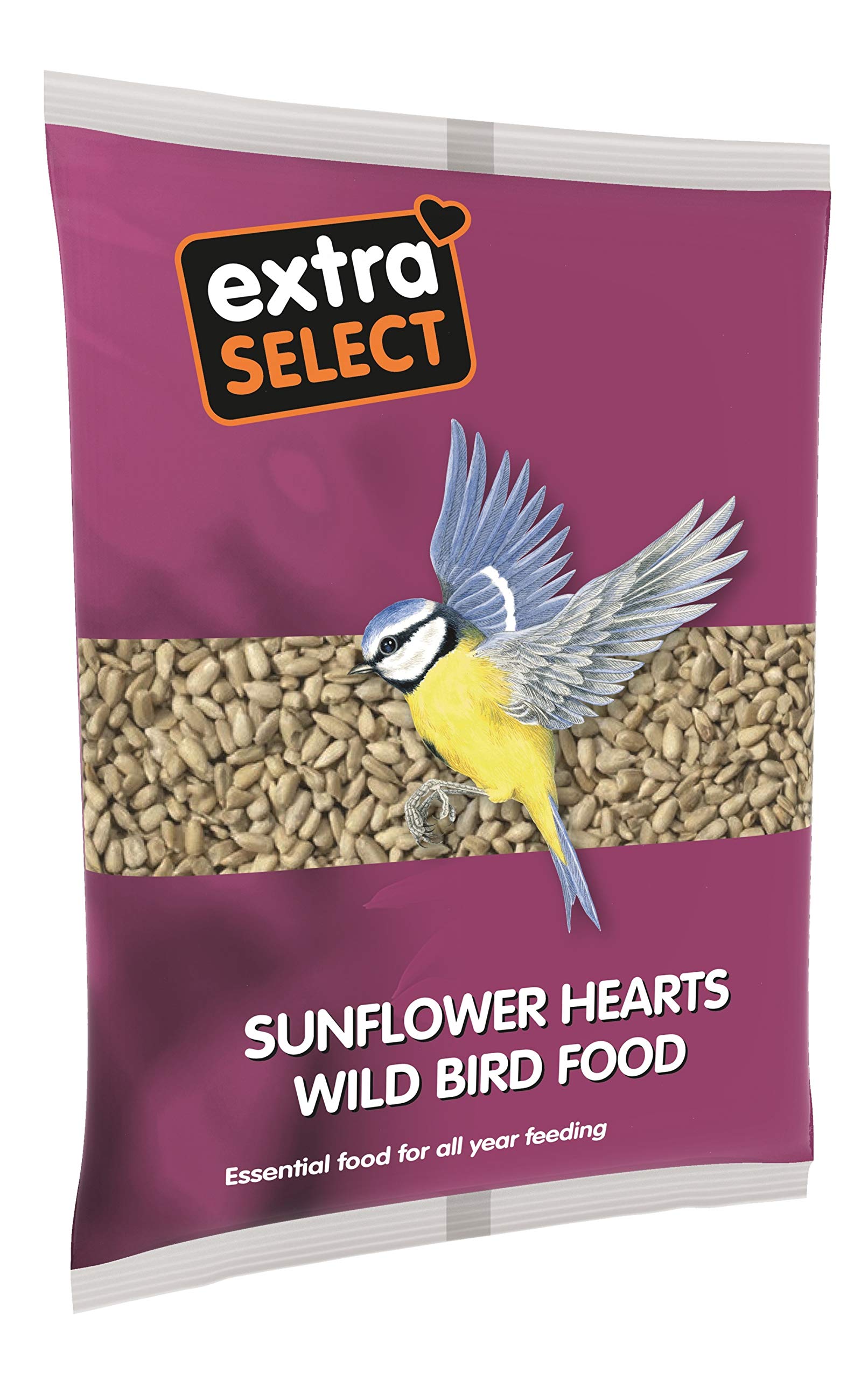 Extra Select Sunflower Hearts Bird Food - Husk-Free, Oil Rich, High Energy Wild Bird Seed for Year Round Feeding - 1 kg