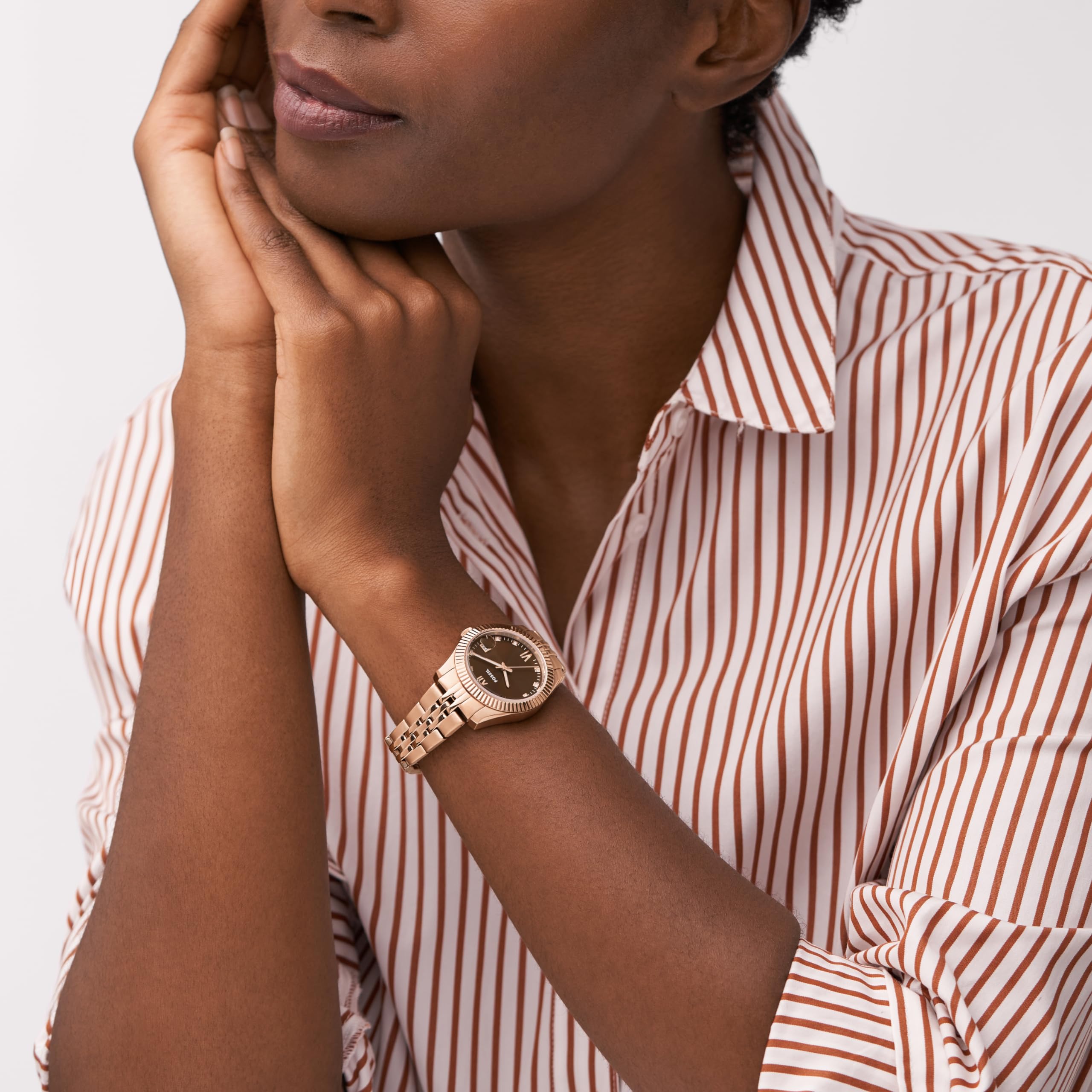 Fossil Women's Scarlette Mini Quartz Stainless Steel Three-Hand Watch, Color: Rose Gold/Chocolate (Model: ES5324)