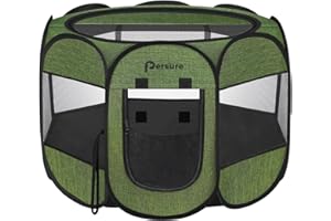 PERSURE Dog Cat Playpen Indoor Outdoor for Puppy Pet Recovery After Surgery, Dog Tent Crates Cage Indoor/Outdoor, Portable Pop Up Dog Kennel with Carrying Case for Travel (Premium Green, Large)