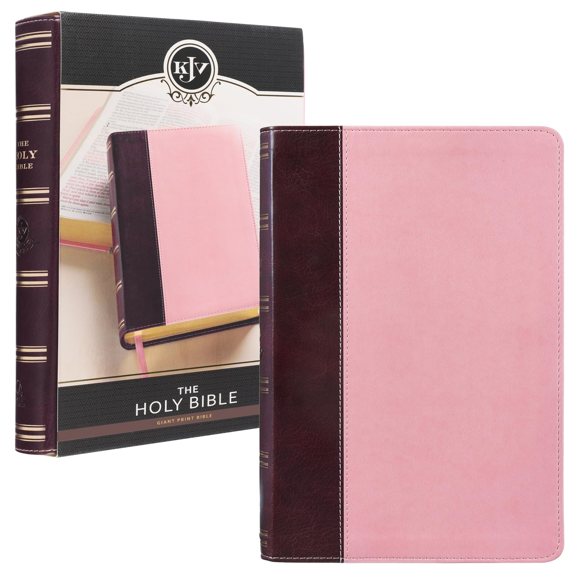 KJV Holy Bible, Giant Print Standard Size Faux Leather Red Letter Edition - Ribbon Marker, King James Version, Burgundy/Pink KJV Holy Bible, Giant Print Standard Size Faux Leather Red Letter Edition - Ribbon Marker, King James Version, Burgundy/Pink Imitation Leather