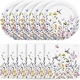 NatNarr 50 Pcs Wildflower Paper Plates and Napkins, Disposable Floral Plates and Napkins Tableware Set Wildflower Garden Party Supplies for Spring Tea Party Baby Shower Birthday