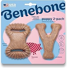 Benebone Puppy 2-Pack Dental Chew/Wishbone Dog Chew Toys, Made in USA, Real Bacon Flavor