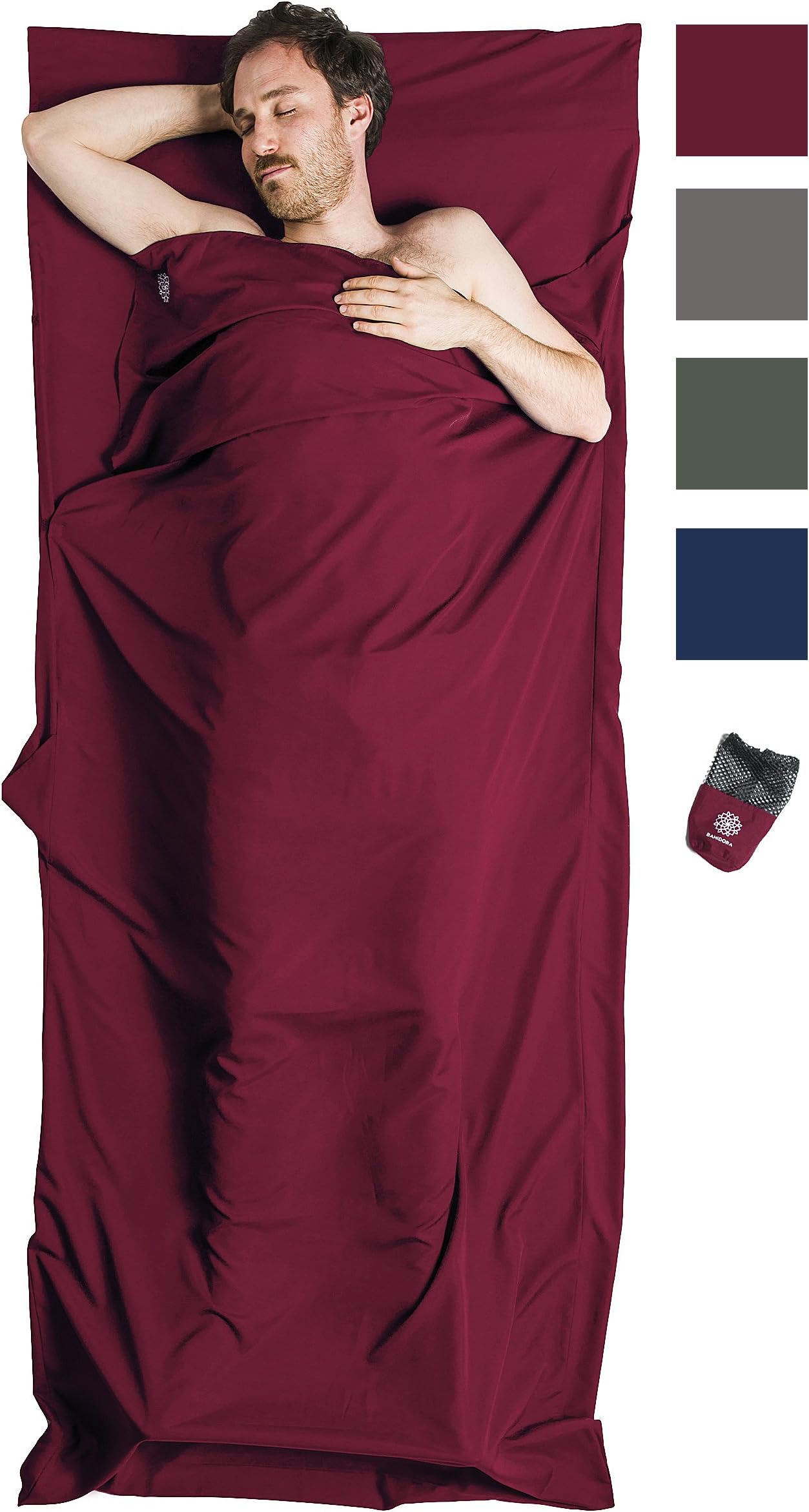 Bahidora sleeping bag made of microfiber, sleeping bag liner, sleeping bag inlay, travel sleeping bag. ideal for hostels, mountain huts and hostels (burgundy)