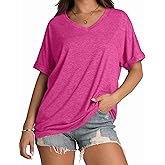 WIHOLL Womens Oversized Tshirts Summer Tops 2025 Short Sleeve V Neck Shirts Outfits Plus Size Clothes