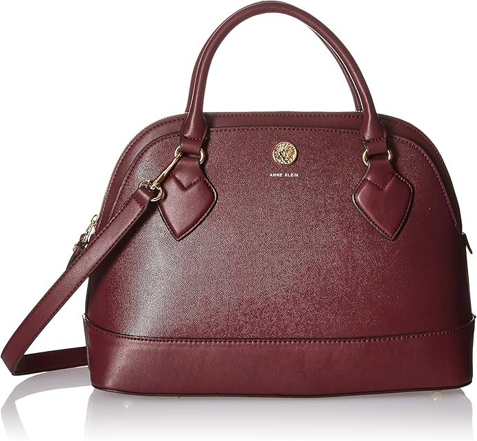 Anne Klein Signature Triple Compartment Dome Satchel, Oxblood Amazon