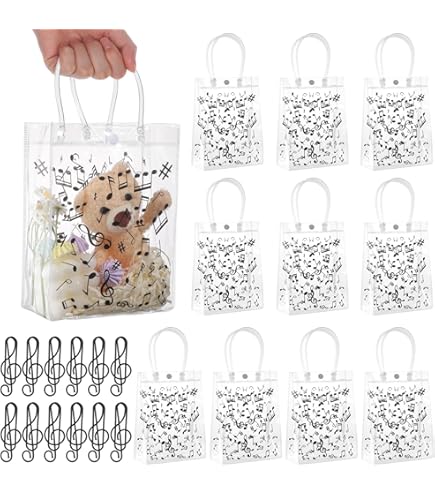 30 Pcs Musical Note Gift Bags With Paper Clips - Clear PVC Party Favor Bags, Music Theme Treat Bags - View #5