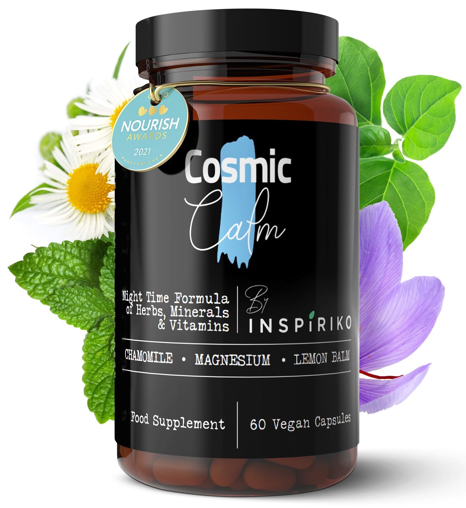 9-in-1 Night Time Complex with Chamomile, Magnesium, Saffron, Ashwagandha, Lemon Balm Extract, Vitamin B12 & D3, Magnesium, Zinc - Award-Winning Sleep Aid - Vegan, Made in UK, 60 Capsules
