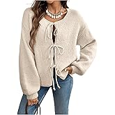 Verdusa Women's Bow Tie Front Drop Shoulder Long Sleeve Knit Cardigan Sweaters