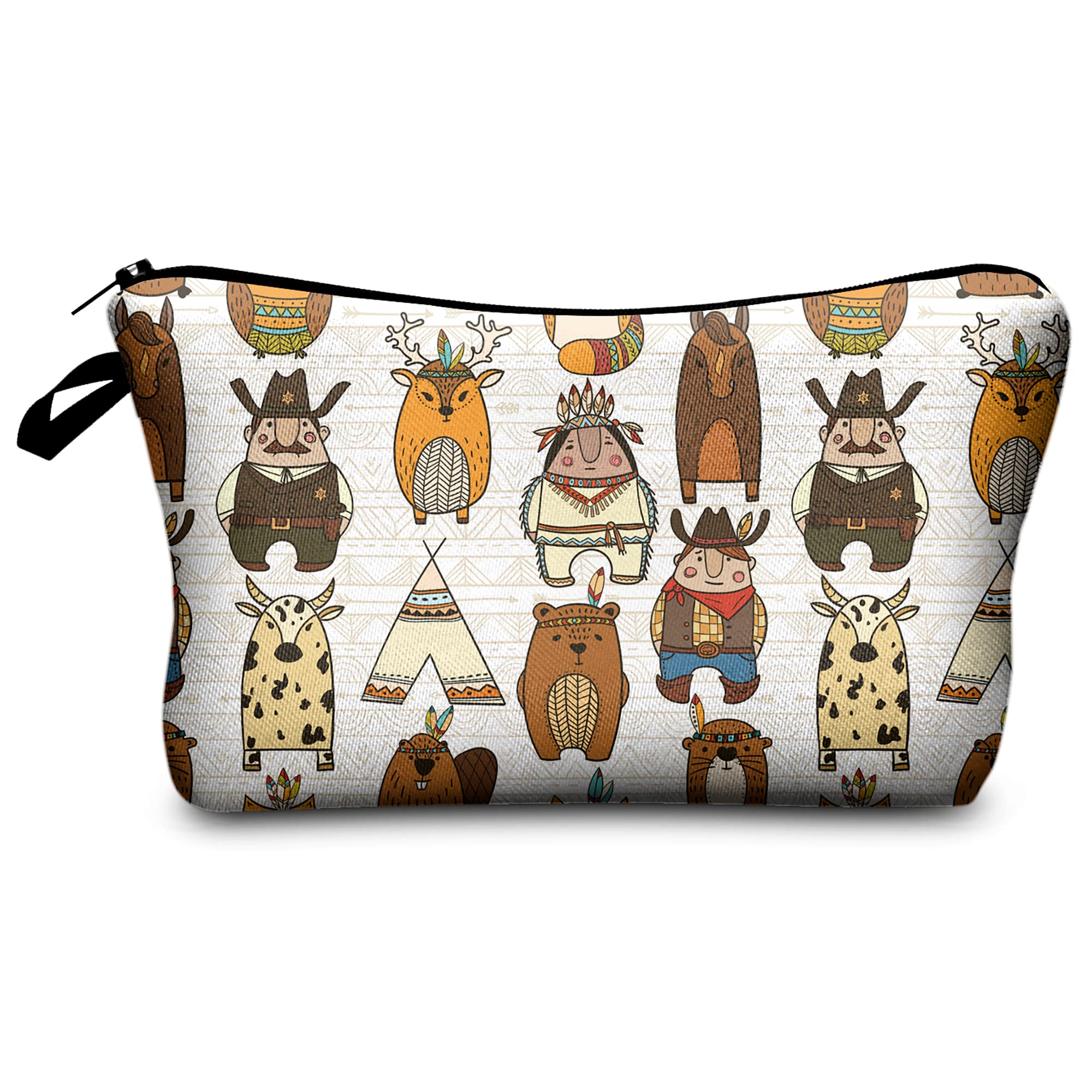 PREMYO Make-Up Pouch Cosmetic Bag Toiletry All Over Printed Design Cowboy Fits in Handbag Ideal for Essentials Traveling Suitable as Pencil Case