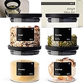 KIVY Airtight Glass Jars with Lids & Labels [4x 17oz] Stackable Glass storage jars with airtight lids - Black Glass Jars with airtight lid - Food Glass canisters with transparent lids
