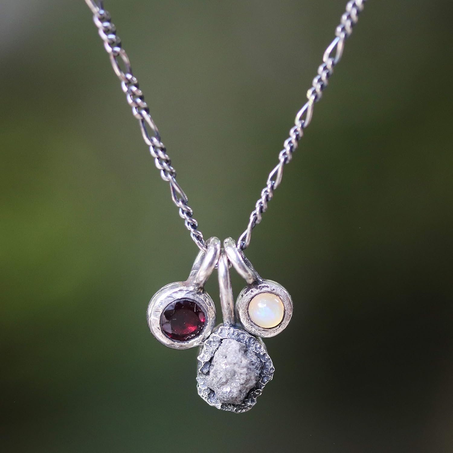 Three princess set necklaceRough diamond,opal and