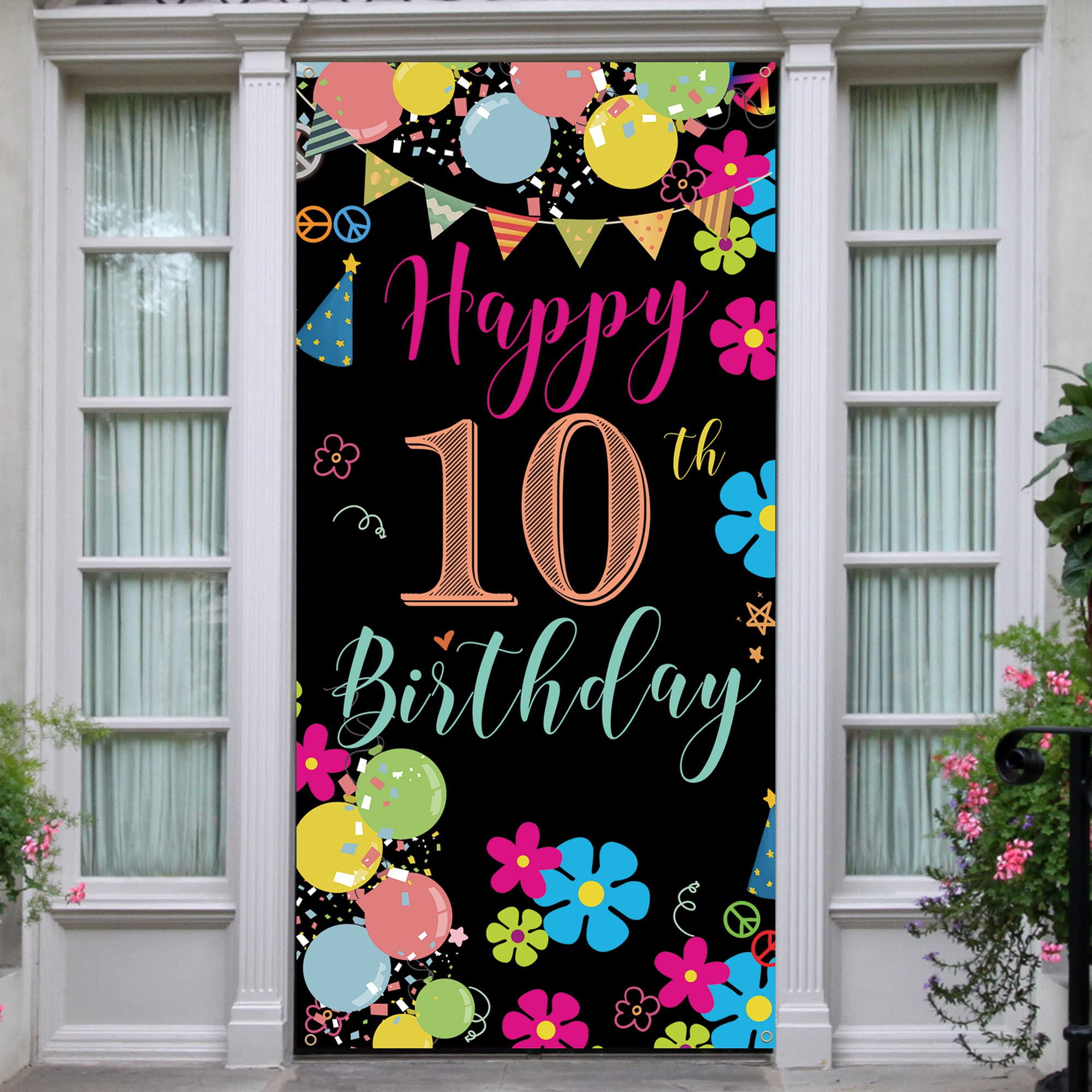 Photo 1 of 10th Birthday Door Banner, Colorful Happy 10th Birthday Decorations for Girl Boy, Door Sign Poster Decorations, 10 Year Old Party Backdrop, 6.1ft x 3ft Fabric Vicycaty