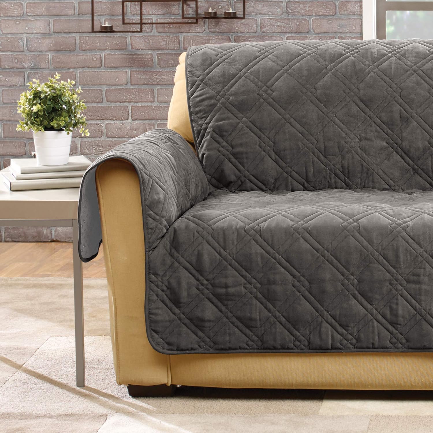 SureFit Microfiber Sofa Pet Throw/Slipcover with Arms, Dark Gray: Kitchen & Dining