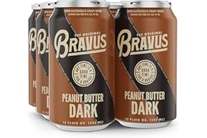 Bravus Non-Alcoholic Peanut Butter Dark Stout Style - 6 Pack x 12 Fl Oz Cans - Low-Calorie, Gluten-Reduced, Vegan NA Craft Brew