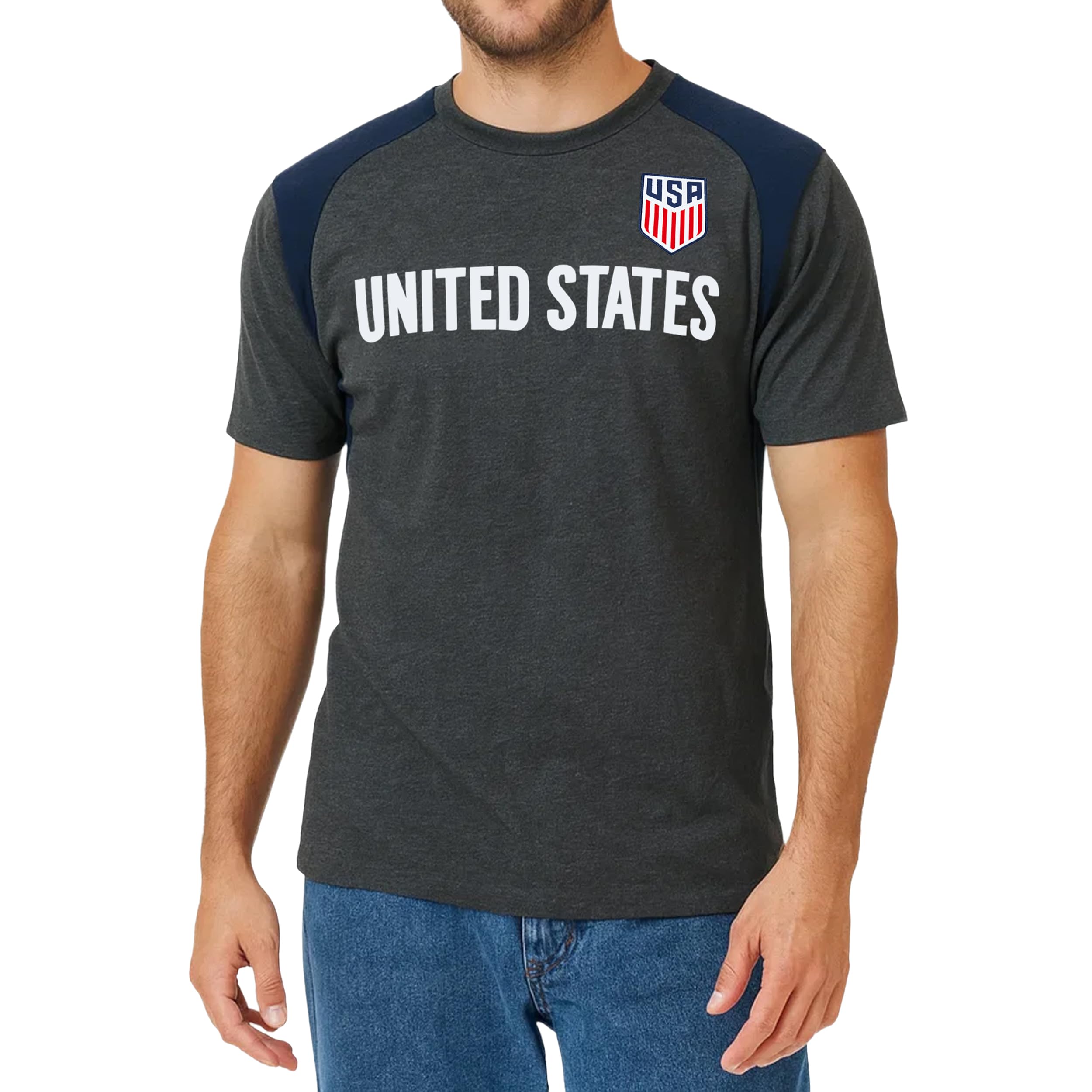 Icon Sports U.S. Soccer Federation USMNT Adult Game Day Soccer Jersey T-Shirt, Highlight | Heather Charcoal Navy, L