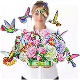 HIBLOOM Humming Bird Pop Up Card, 19.5 Inch Real Sized Display 3D Valentine Greeting Card, Paper Flower Bouquet, Gift for Valentines Day, Birthday, Mothers Day, Includes Envelope & Message Note