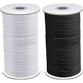 Coopay 200 Yards Length 1/4" Width Elastic Bands Flat Elastic Cord Rope Heavy Stretch Spool Knit for Sewing DIY Projects, Arts &amp; Crafts, 2 Rolls, 100 Yards/Roll (Black and White, 1/4 Inch)