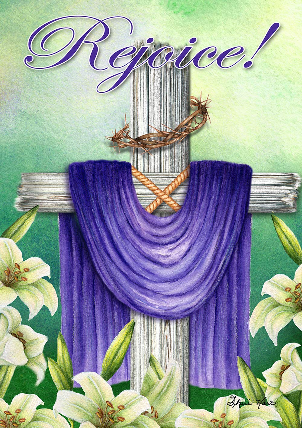 Toland Home Garden 1012304 Rejoice Cross 28 x 40 Inch Decorative, (28" x 40"), Double Sided House Flag