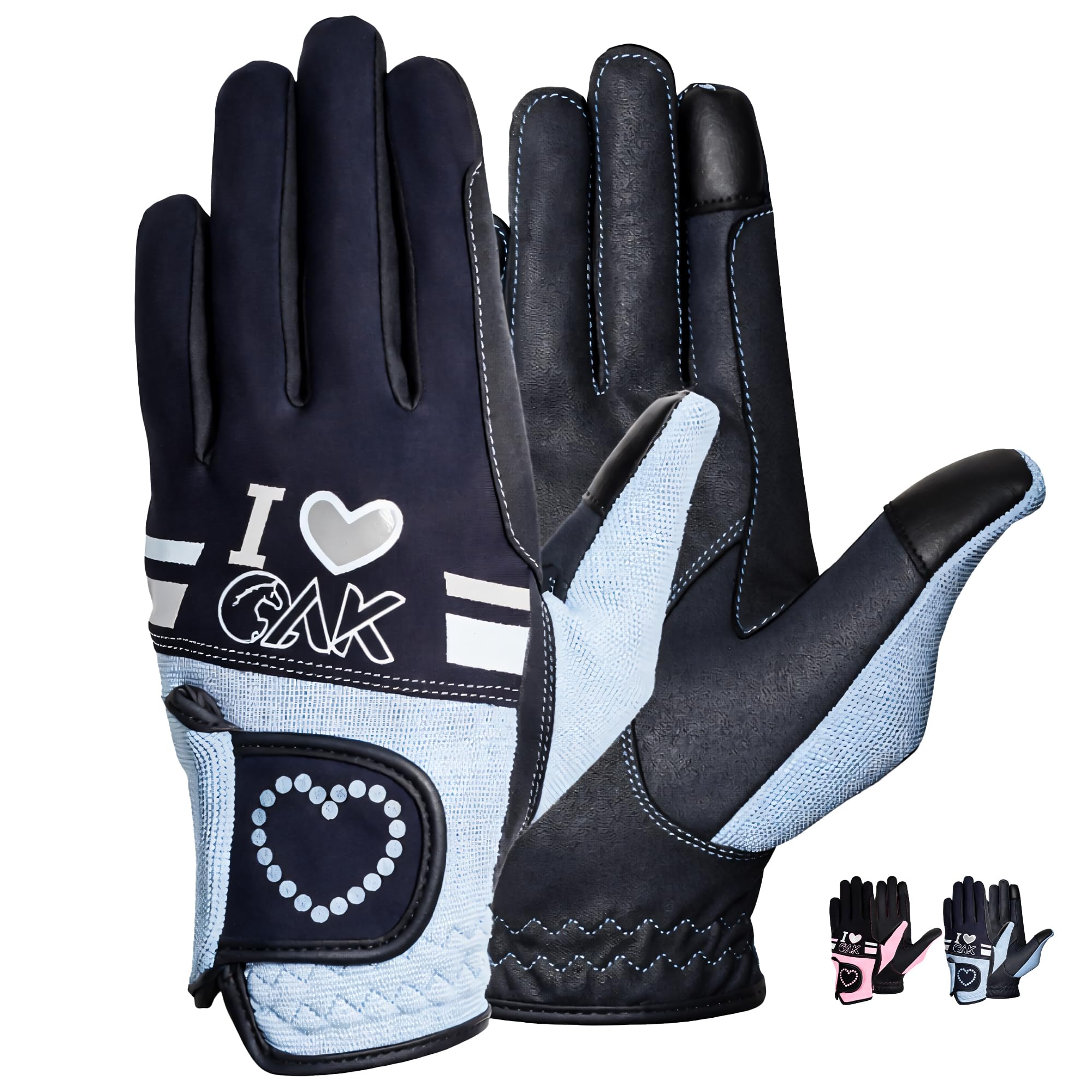 AK Love Horse Riding Gloves Ladies, Men & Kids Equestrian Gloves For All Season (Navy/Sky, XL)