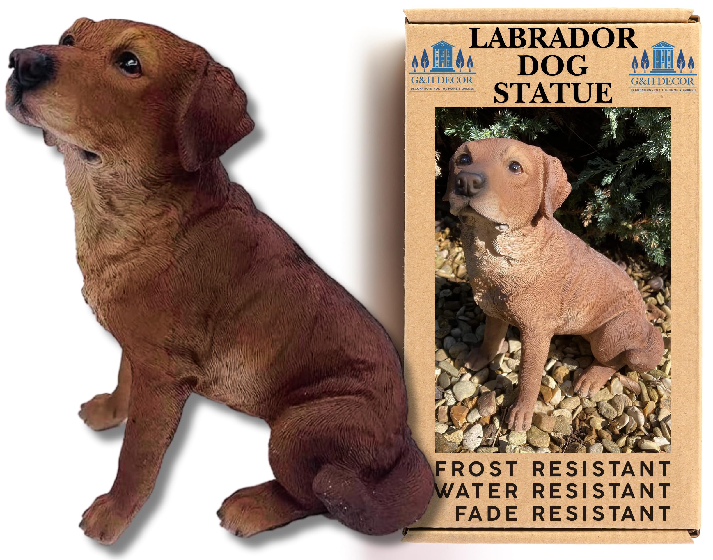 G&H Decor – 23cm Chocolate Labrador Garden Ornaments - Hand Painted Labrador Gifts for Women - Suitable for Indoor or Outdoor Use - Weather Resistant Brown Lab Figure Ornament