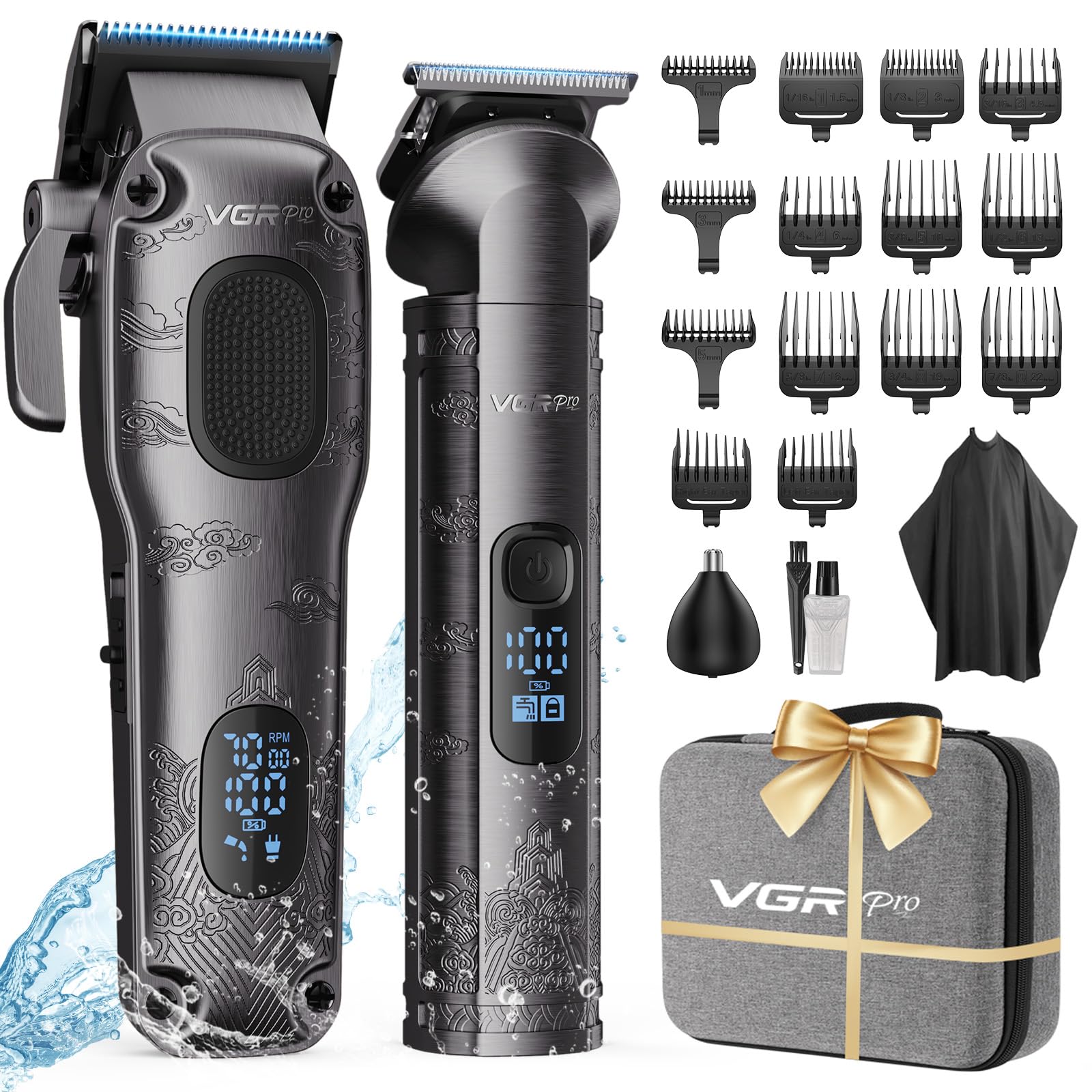VGRPRO Haarschneidemaschine für Männer Professionell, Kabellose Haarschneidemaschine profi zum Haareschneider, Haarschneider Herren und Trimmer Set, Elektrischer Trimmer Herren mit Paket Box(Gray)
