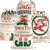 ceiba tree 4-Pack Large Christmas Canvas Gift Bags with Drawstring, Reusable Santa Sacks for Holiday Presents and Party Supplies