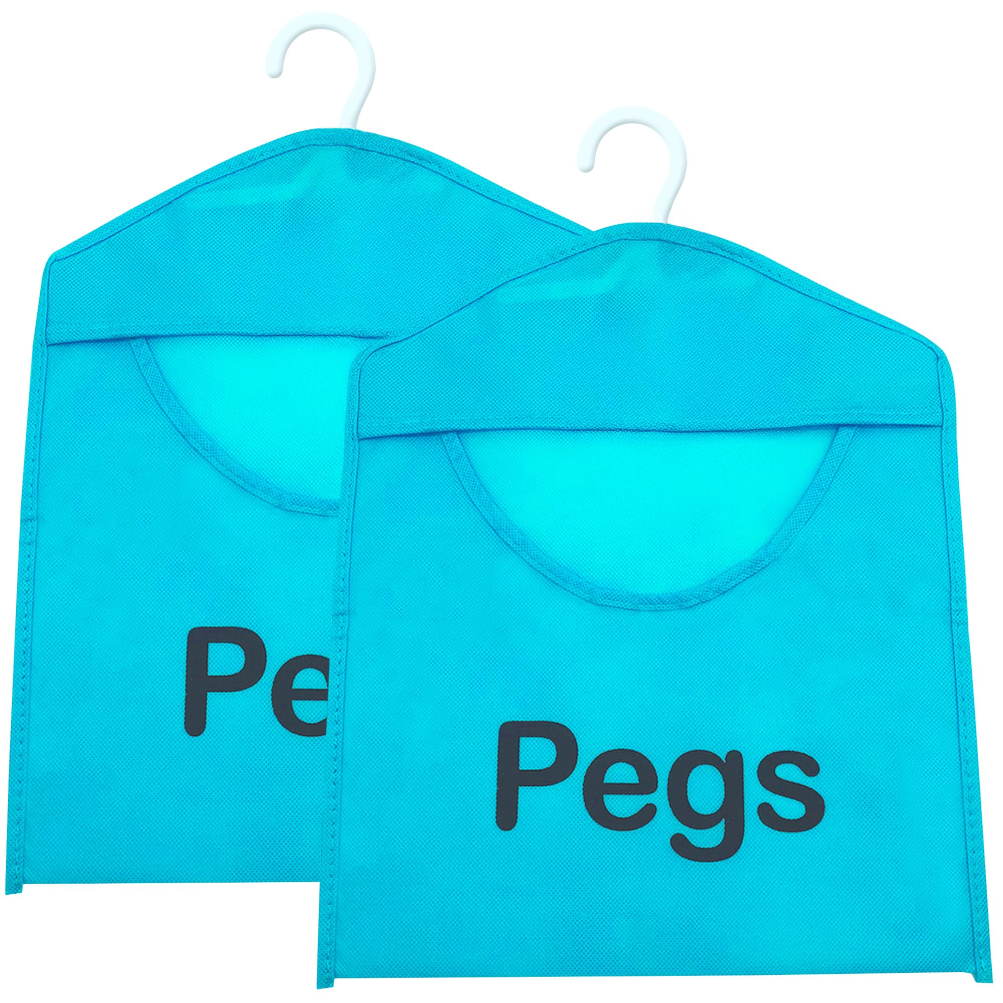 SOL 2pk Hanging Peg Bag, 39cm x 28cm Clothes Clip Holder for Washing Line, Washable Storage with Hanger, Double-Stitched Reusable Basket, Made for UK Weather, Convenient Organiser for Laundry