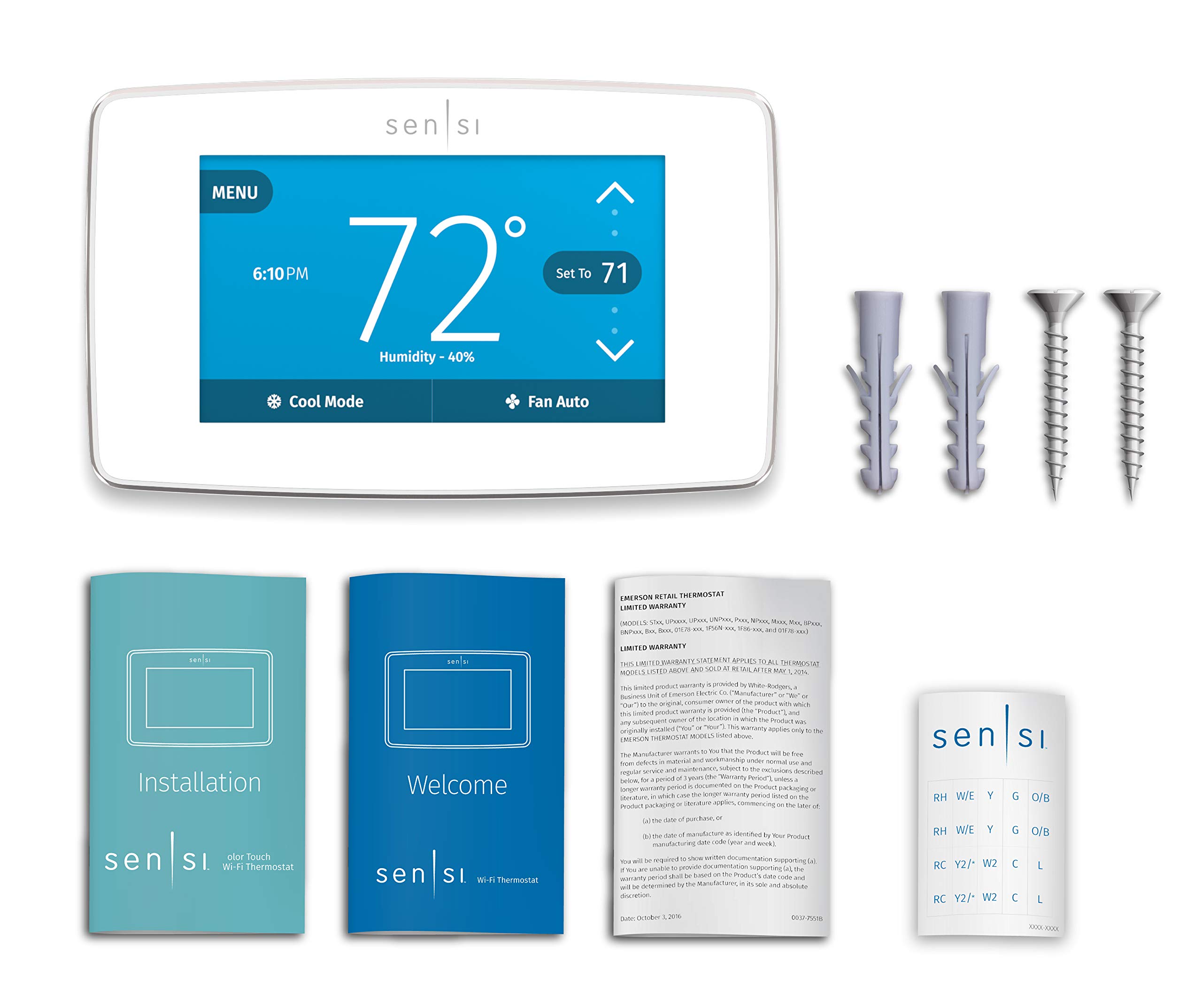 Emerson Sensi Touch Wi-Fi Smart Thermostat with Touchscreen Color Display, Works with Alexa, White, Energy Star Certified, C-wire Required