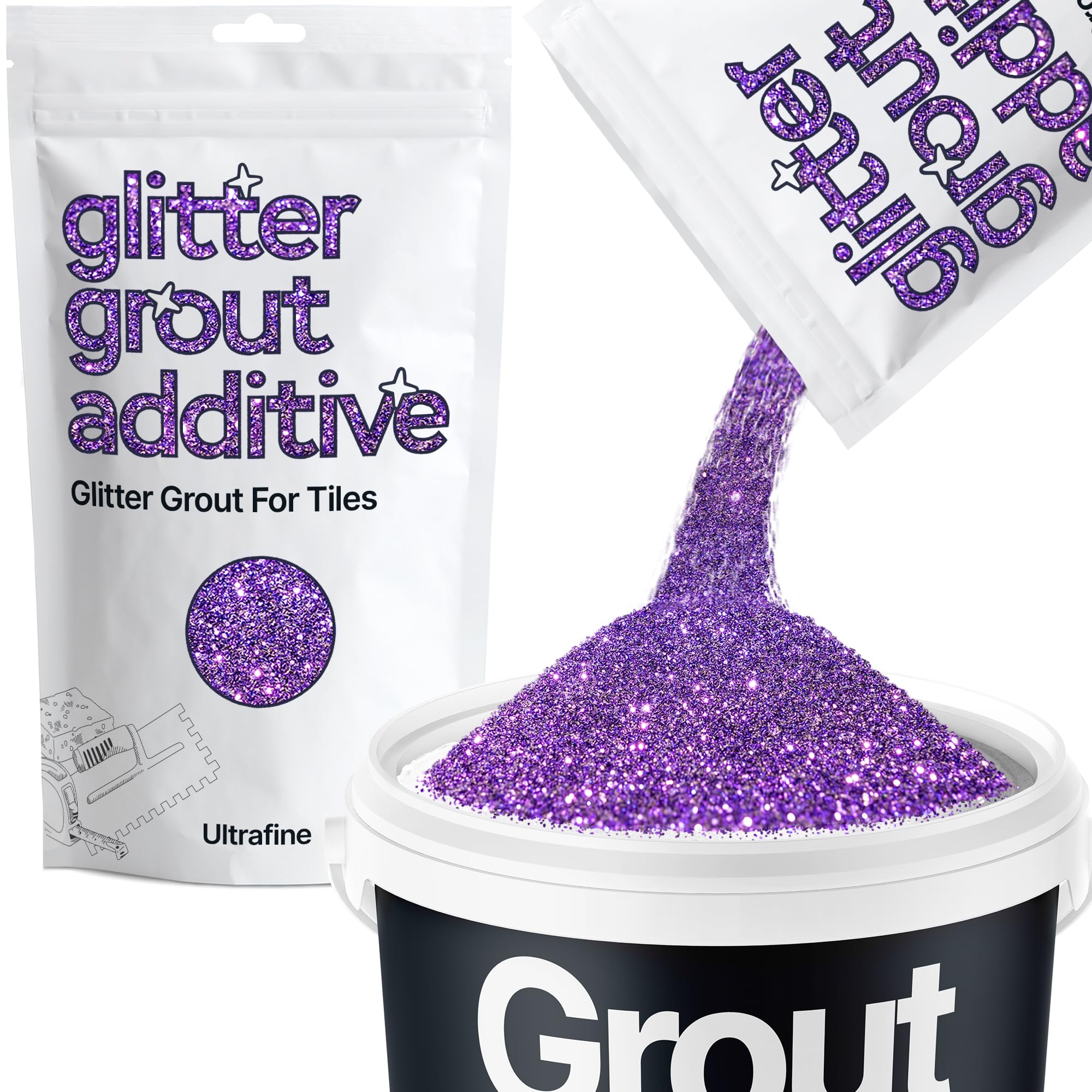 Hemway Purple Glitter Grout Additive Ultrafine 100g Metallic Flakes for Adding Sparkle to Kitchen & Bathroom Tiles | Enhance Your Indoor Grouting Projects with a Durable Sparkly Effect