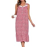 Viakeo Cotton Nightgowns For Women Long House Dress Soft Sleepshirts With Pockets