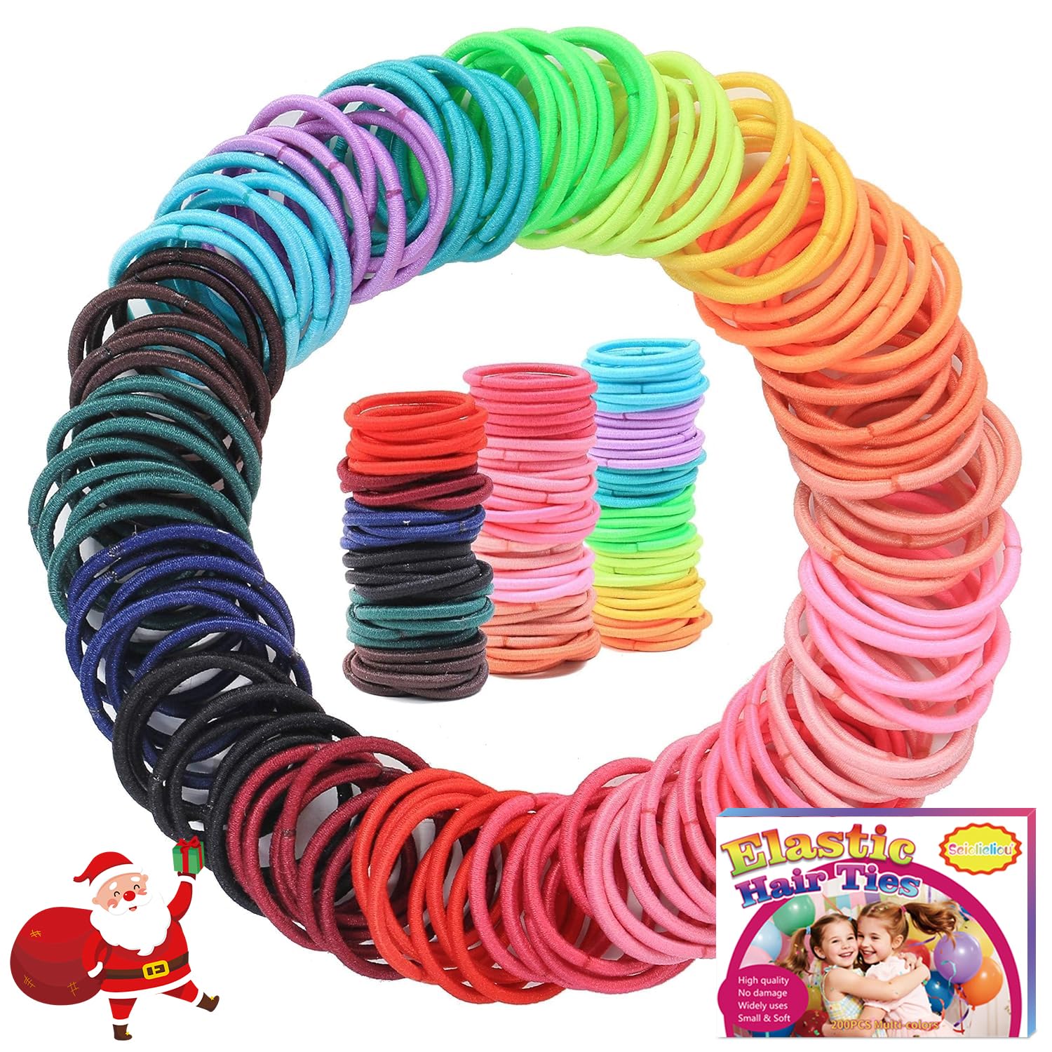 Photo 1 of 200PCS Elastic Hair Ties for Thin Hair, No Crease Ponytail Holders for Kids Baby Toddler, Multicolor, Mini Hair Accessories for Girls, Chirstmas Gifts