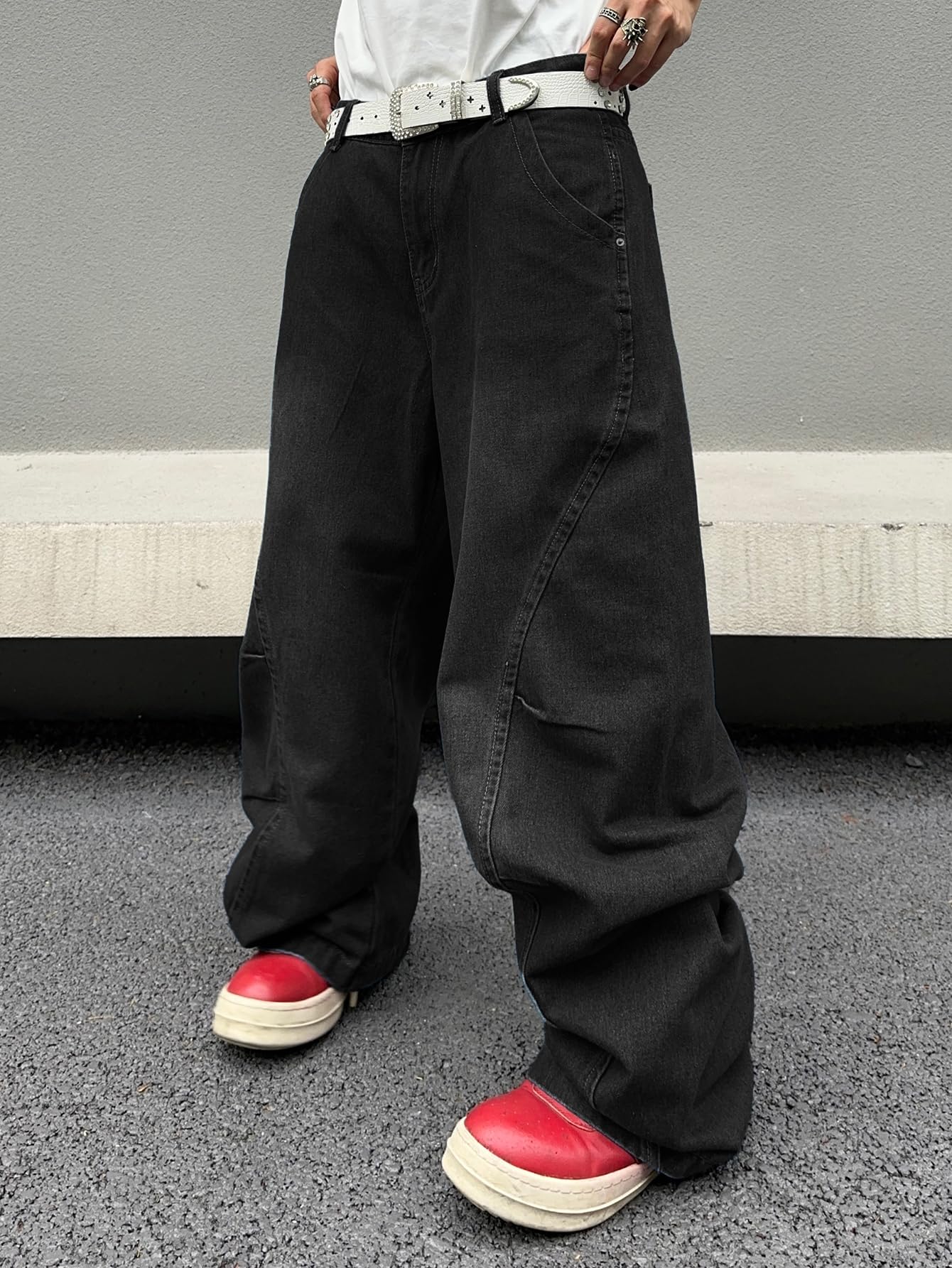 DFGIGT Men's Irregular Sutures Y2k Hip Hop Baggy Jeans Wide Leg Denim Pants Casual Loose Fit Trousers Streetwear