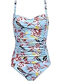 EkouaerWomen's One Piece Swimsuit Ruched Tummy Control Bathing Suits Vintage Retro Push Up Swimwear