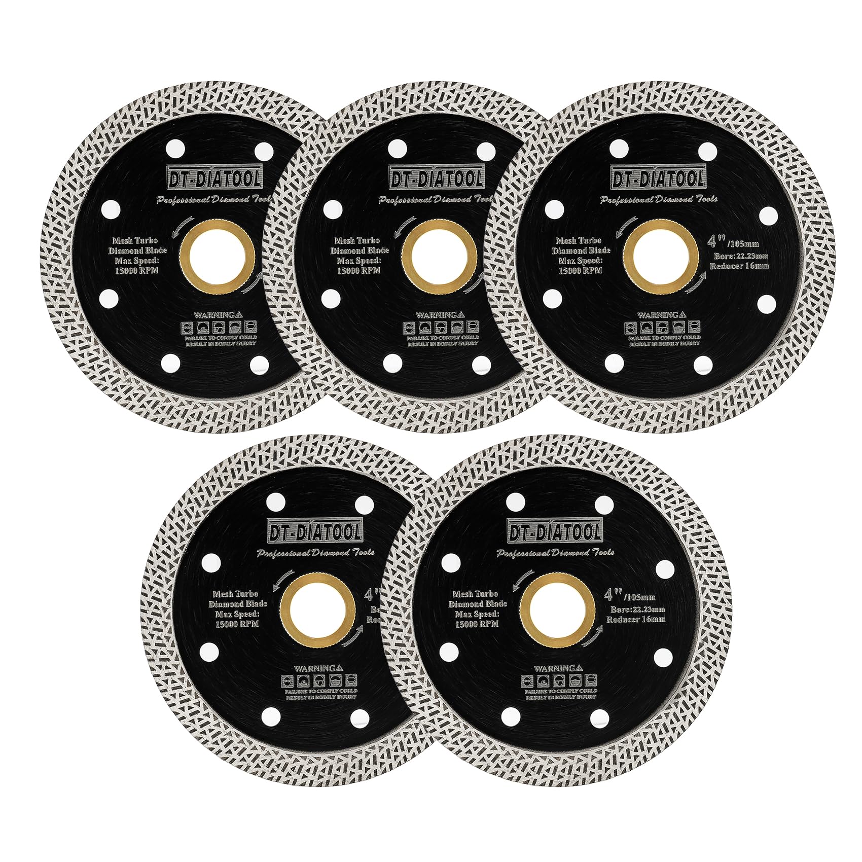 DT-DIATOOL Diamond Cutting Disc 5PCS 4 Inch / 105mm Cutting Disc with Mesh Turbo for Porcelain Tile Marble Ceramic Granite