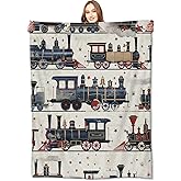 VODRM Vintage Steam Train Blanket,Cute Classic Railway Retro Throw Blankets,Gifts for Kids Girls,Lightweight Soft Fleece,for Sofa Couch Bed Room Travel,Birthday Historical Aesthetics Decor,50x60in