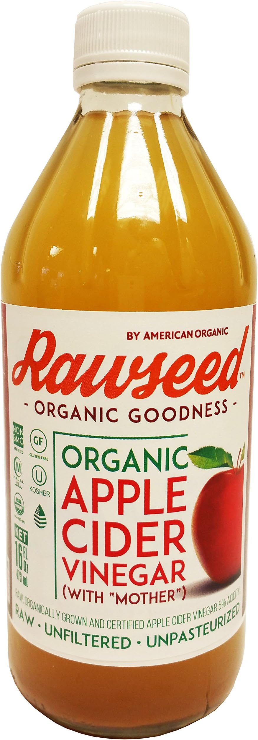 Rawseed Organic Apple Cider Vinegar with Mother 1 Pack 32 oz Glass Bottle Kosher, Raw, & Unpasteurized