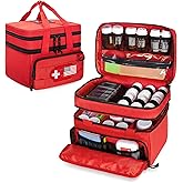 CURMIO Tactical Pill Bottle Organizer Case, Double Layers Medicine Storage Bag for Medication Bottles, Vitamins, Medical Supplies, Red (Bag Only)