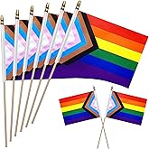 WEITBF 12Pcs 8×12 Inch Progress Gay Pride Flags Small LGBT Rainbow Flags Mini Handheld Flag Outdoor Decorations