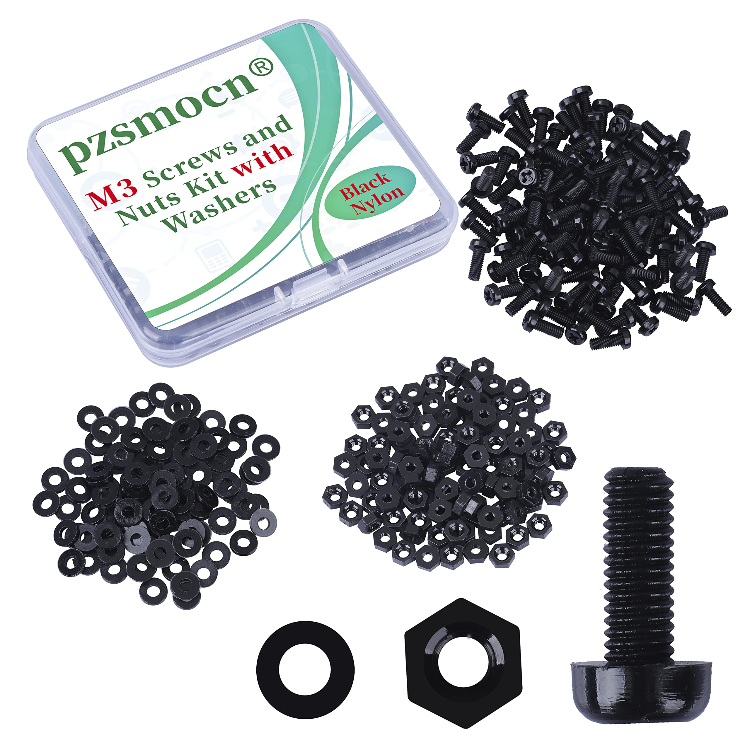 Pzsmocn 300 Pieces/100 Sets M3*8 mm Plastic Black